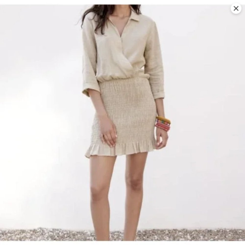 ZARA Linen Blend Mini Dress - Ecru S